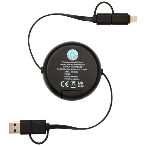 Cable retráctil 5 en 1 de 100 cm de plástico reciclado y aluminio para sincronización de datos y carga rápida de 45 W 