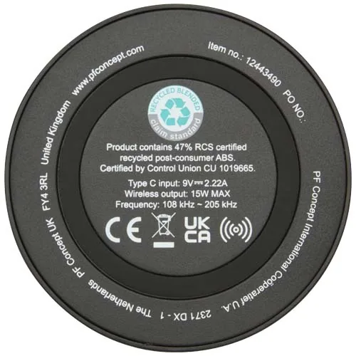 Base de carga inalámbrica de plástico reciclado de 15 W 