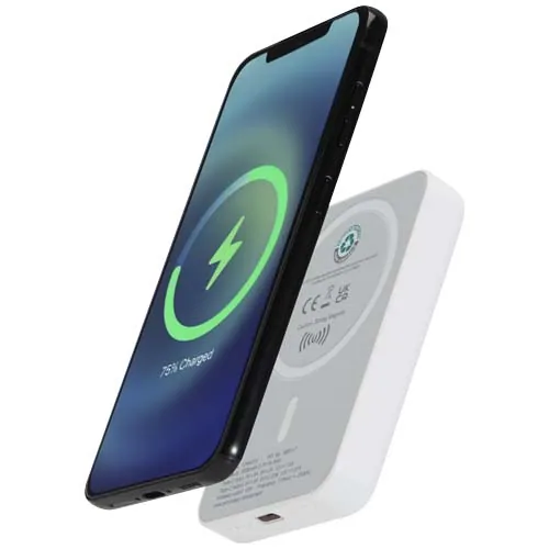 Batería externa inalámbrica magnética de 5000 mAh y 15 W con PD de 20 W fabricada con plástico reciclado 