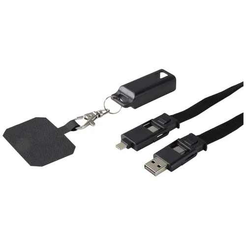 Lanyard de plástico reciclado para smartphone con sincronización de datos integrada y cable 5 en 1 de carga rápida de 65 W 