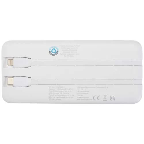 Batería externa de plástico reciclado de 10 000 mAh y 10 W con 2 cables integrados 