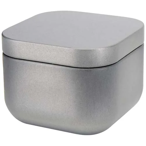 plateado mate Vela cuadrada en caja metálica con aroma de vainilla
