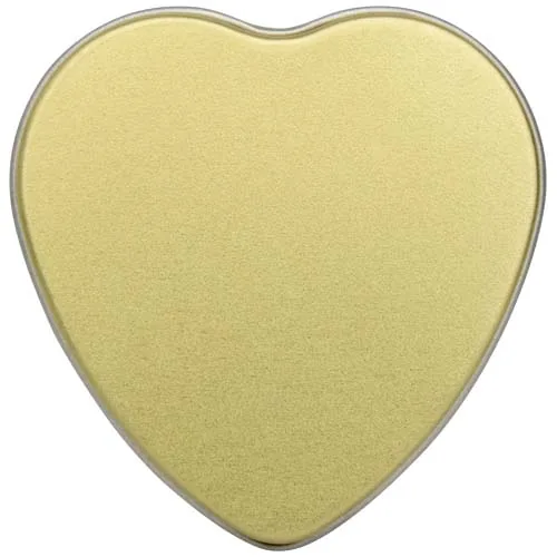 Vela con forma de corazón y aroma de vainilla en caja metálica 