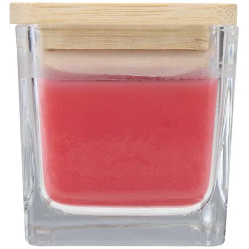rojo Vela cuadrada en soporte de vidrio con tapa de bambú