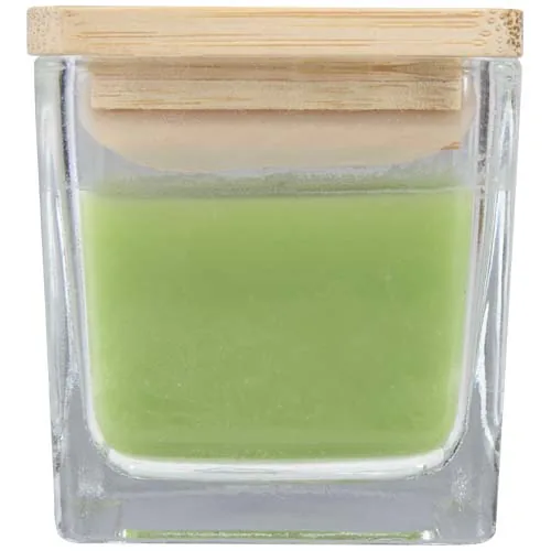 verde oasis Vela cuadrada en soporte de vidrio con tapa de bambú