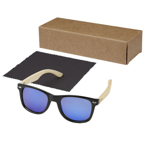 Gafas de sol polarizadas con cristal de espejo de PET reciclado/bambú en caja de regalo 
