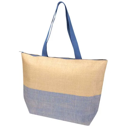 azul océano Bolso tote grande de papel de paja Rhythm con cremallera, 21 l