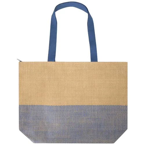 azul océano Bolso tote grande de papel de paja Rhythm con cremallera, 21 l