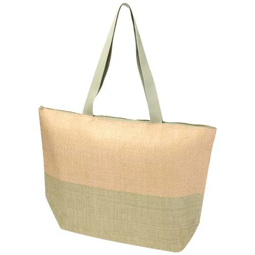 verde jaspeado Bolso tote grande de papel de paja Rhythm con cremallera, 21 l