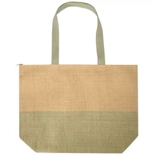 verde jaspeado Bolso tote grande de papel de paja Rhythm con cremallera, 21 l
