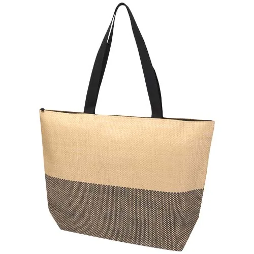 negro intenso Bolso tote grande de papel de paja Rhythm con cremallera, 21 l