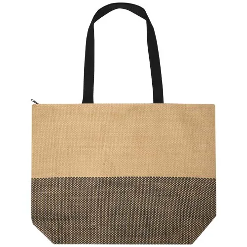 negro intenso Bolso tote grande de papel de paja Rhythm con cremallera, 21 l