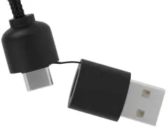 Cable de carga de 40 W 5 en 1 de PET reciclado con logo retroiluminado y estuche redondo de madera 