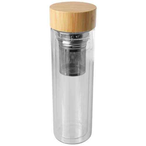 Botella de vidrio de borsilicato de 400 ml con infusor y tapa de bambú 