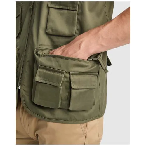 Chaleco de trabajo de 200 g/m2 multi bolsillos y cuello de pico 