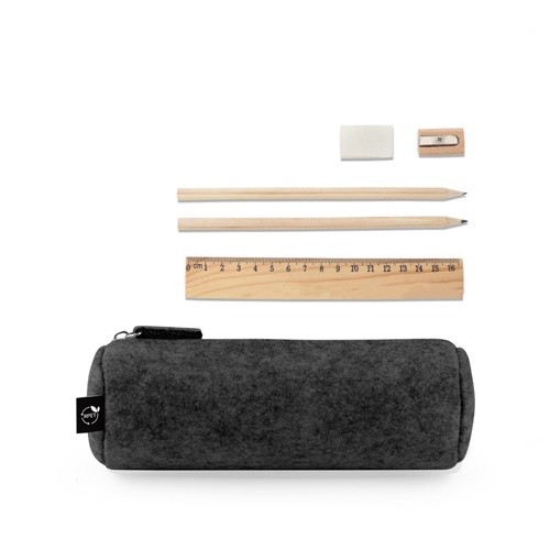 NOMAD. Estuche multiusos en fieltro reciclado (100% rPET) con regla, lápices, goma y sacapuntas