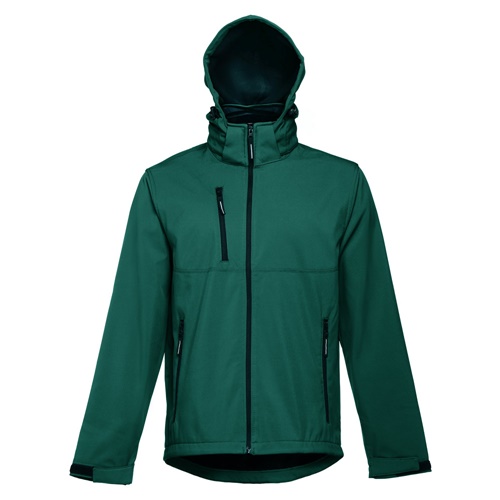verde oscuro THC ZAGREB. Chaqueta softshell para hombre, con capucha removible