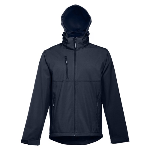 azul marino THC ZAGREB. Chaqueta softshell para hombre, con capucha removible