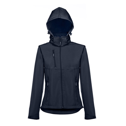 azul marino THC ZAGREB WOMEN. Chaqueta softshell para mujer, con capucha removible