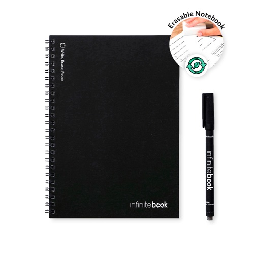 black INFINITEBOOK PLAIN A5. Infinitebook con tapa flexible y 15 páginas de pizarra blanca lisas