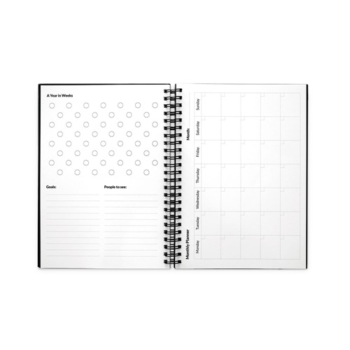 black STARTER KIT INFINITE PLANNER A5. El set incluye un \