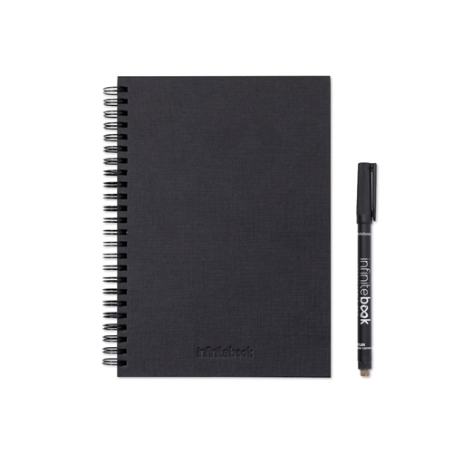 STARTER KIT INFINITEBOOK A5 PLANNER TEXTURE. Kit compuesto por «Infinitebook» con tapa dura, 1 kit de limpieza, 1 rotulador y 1 soporte para bolígrafo