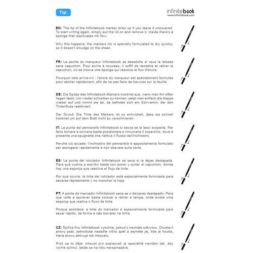 STARTER KIT INFINITEBOOK. Kit «Infinitebook» con tapa dura, 1 kit de limpieza, 1 rotulador y 1 soporte para bolígrafo