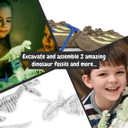 white 2 in 1 Fossil Excavation Kit II. Juego educativo suministrado con una bolsa de regalo de papel kraft (90 g/m²), fabricado con material certificado FSC™ y otros materiales controlados