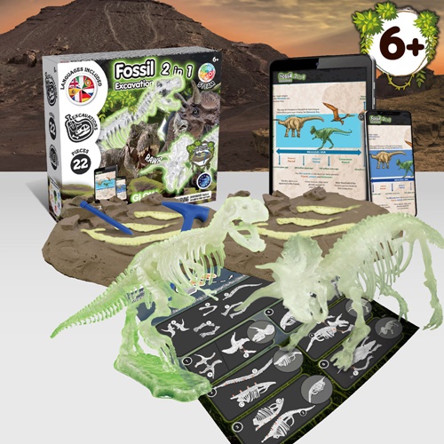 black 2 in 1 Fossil Excavation Kit V. Juego educativo suministrado con una bolsa de regalo plegable de 190T