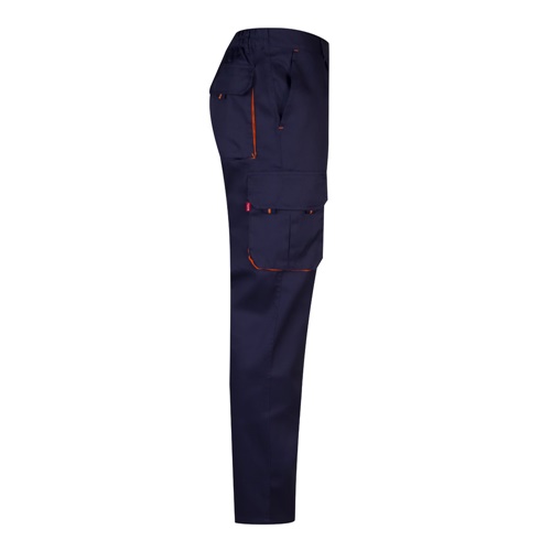 azul marino VL HYPNOS. Pantalón de sarga multibolsillos bicolor (200g/m²), en algodón (35%) y poliéster (65%)