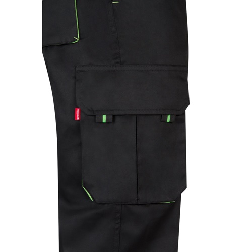 black VL HYPNOS. Pantalón de sarga multibolsillos bicolor (200g/m²), en algodón (35%) y poliéster (65%)