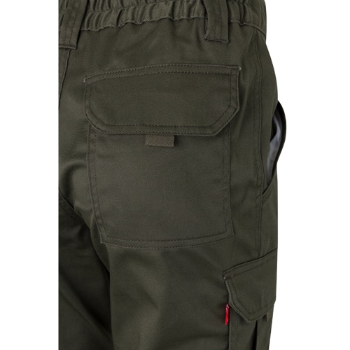 verde militar VL PAN. Pantalón elástico multibolsillos (290g/m²), en algodón (46%), EME (38%) y poliéster (16%)
