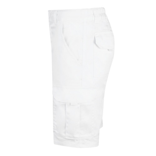 white VL HEBE. Bermudas elásticas multibolsillos (240g/m²), en algodón (46%), EME (38%) y poliéster (16%)