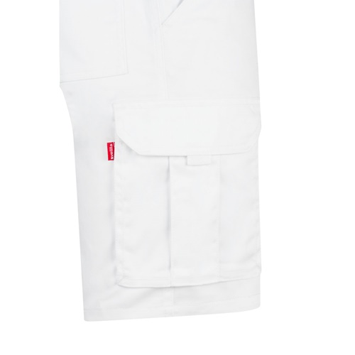 white VL HEBE. Bermudas elásticas multibolsillos (240g/m²), en algodón (46%), EME (38%) y poliéster (16%)