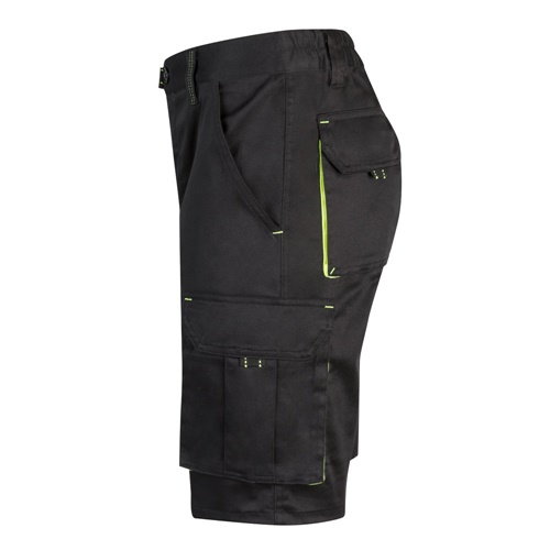 black VL HEMERA. Bermudas elásticas bicolor y multibolsillos (240 g/m²), en algodón (46%), EME (38%) y poliéster (16%)