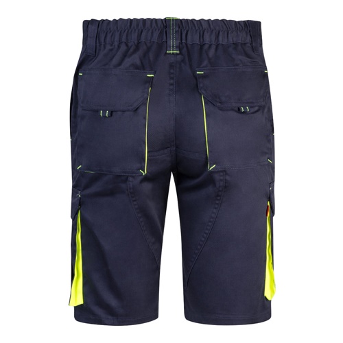 VL HEMERA. Bermudas elásticas bicolor y multibolsillos (240 g/m²), en algodón (46%), EME (38%) y poliéster (16%)