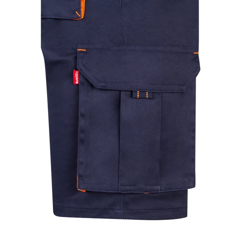 azul marino VL HEMERA. Bermudas elásticas bicolor y multibolsillos (240 g/m²), en algodón (46%), EME (38%) y poliéster (16%)