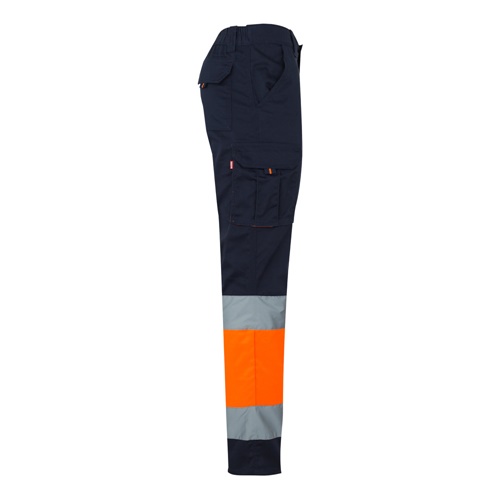 azul marino VL ZEUS LARGE. Pantalón elástico multibolsillos bicolor (240 g/m²), en algodón (46 %), EME (38 %) y poliéster (16 %)