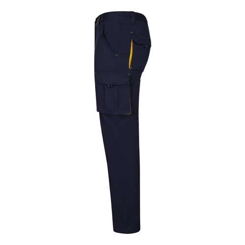 azul marino VL FIDES. Pantalón elástico bicolor multibolsillos (240g/m²), en algodón (46%), EME (38%) y poliéster (16%)