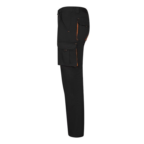 black VL FIDES. Pantalón elástico bicolor multibolsillos (240g/m²), en algodón (46%), EME (38%) y poliéster (16%)