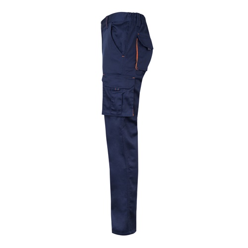 azul marino VL FIDES. Pantalón elástico bicolor multibolsillos (240g/m²), en algodón (46%), EME (38%) y poliéster (16%)