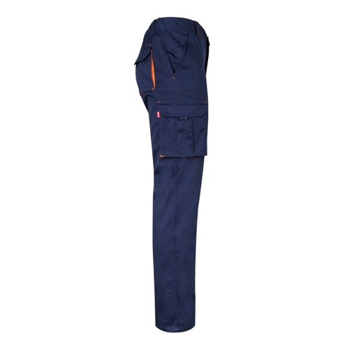 azul marino VL FIDES. Pantalón elástico bicolor multibolsillos (240g/m²), en algodón (46%), EME (38%) y poliéster (16%)