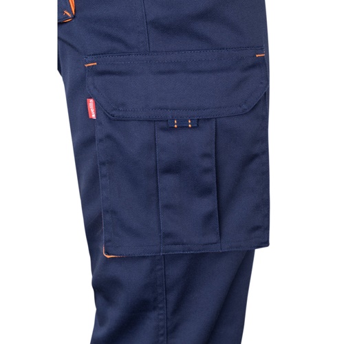 azul marino VL FIDES. Pantalón elástico bicolor multibolsillos (240g/m²), en algodón (46%), EME (38%) y poliéster (16%)