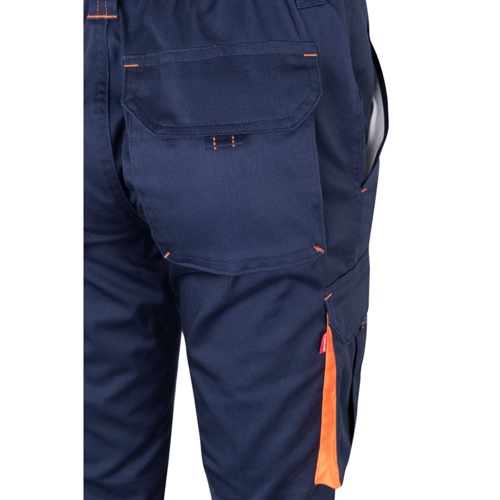 azul marino VL FIDES. Pantalón elástico bicolor multibolsillos (240g/m²), en algodón (46%), EME (38%) y poliéster (16%)