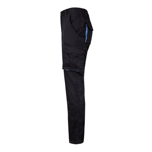 black VL FIDES. Pantalón elástico bicolor multibolsillos (240g/m²), en algodón (46%), EME (38%) y poliéster (16%)