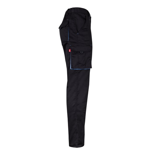 black VL FIDES. Pantalón elástico bicolor multibolsillos (240g/m²), en algodón (46%), EME (38%) y poliéster (16%)