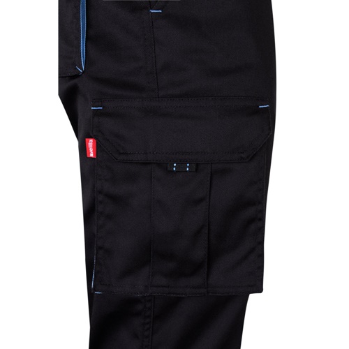 black VL FIDES. Pantalón elástico bicolor multibolsillos (240g/m²), en algodón (46%), EME (38%) y poliéster (16%)