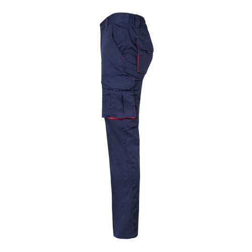 azul marino VL FIDES. Pantalón elástico bicolor multibolsillos (240g/m²), en algodón (46%), EME (38%) y poliéster (16%)