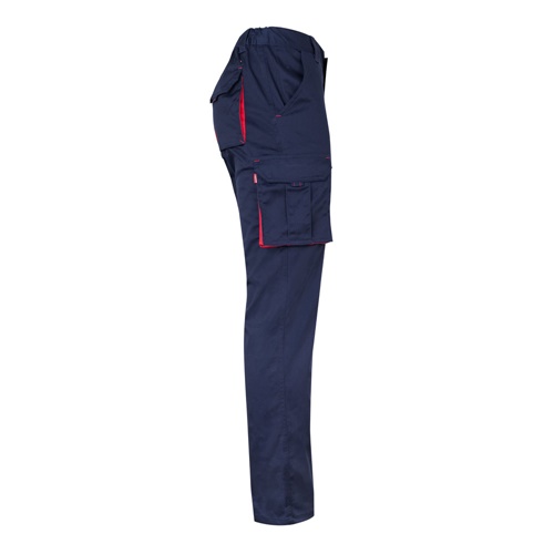 azul marino VL FIDES. Pantalón elástico bicolor multibolsillos (240g/m²), en algodón (46%), EME (38%) y poliéster (16%)