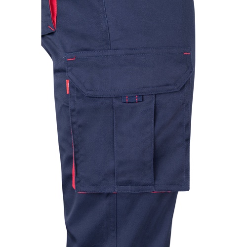 azul marino VL FIDES. Pantalón elástico bicolor multibolsillos (240g/m²), en algodón (46%), EME (38%) y poliéster (16%)